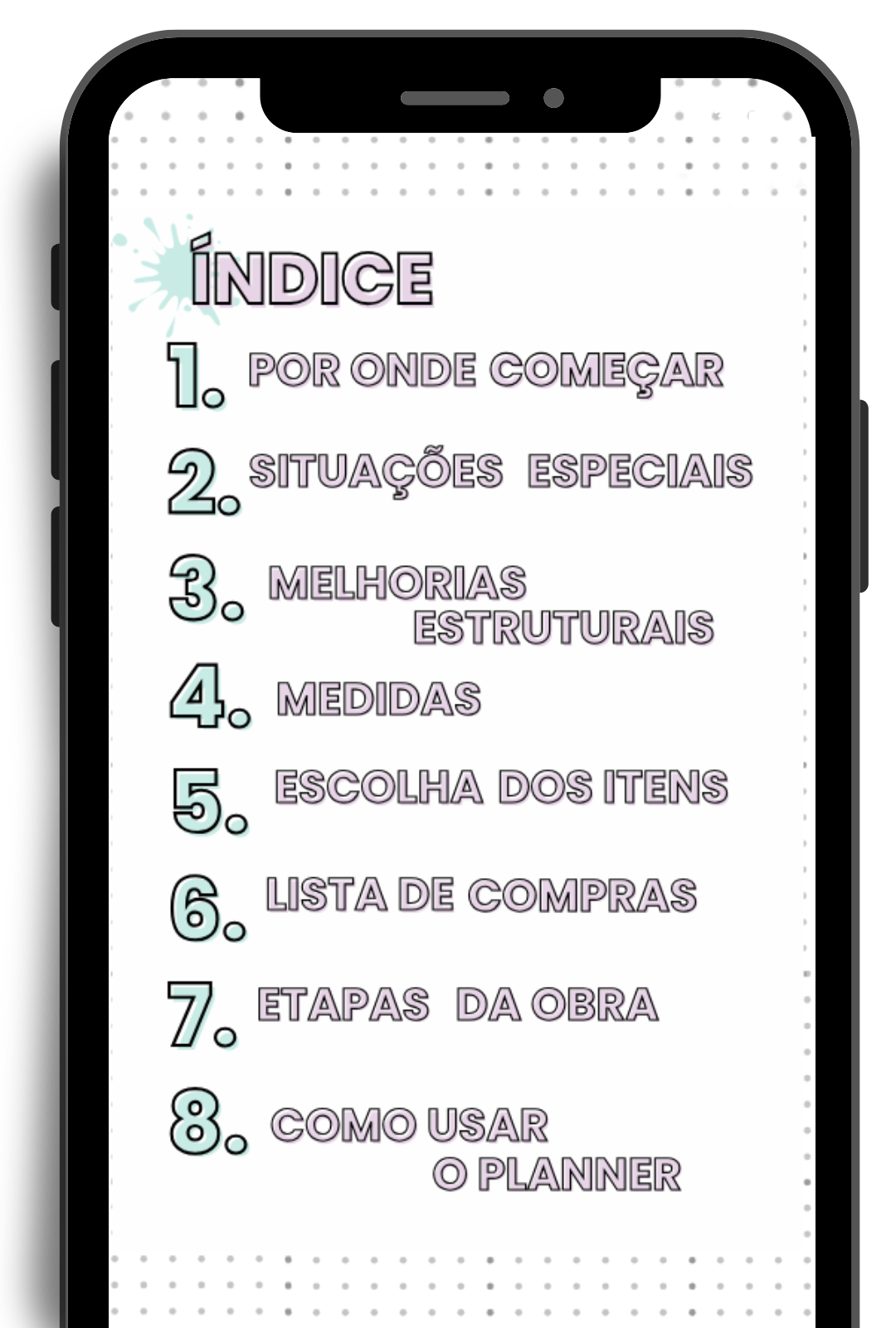 Planner Quartinho Lindo interior indice